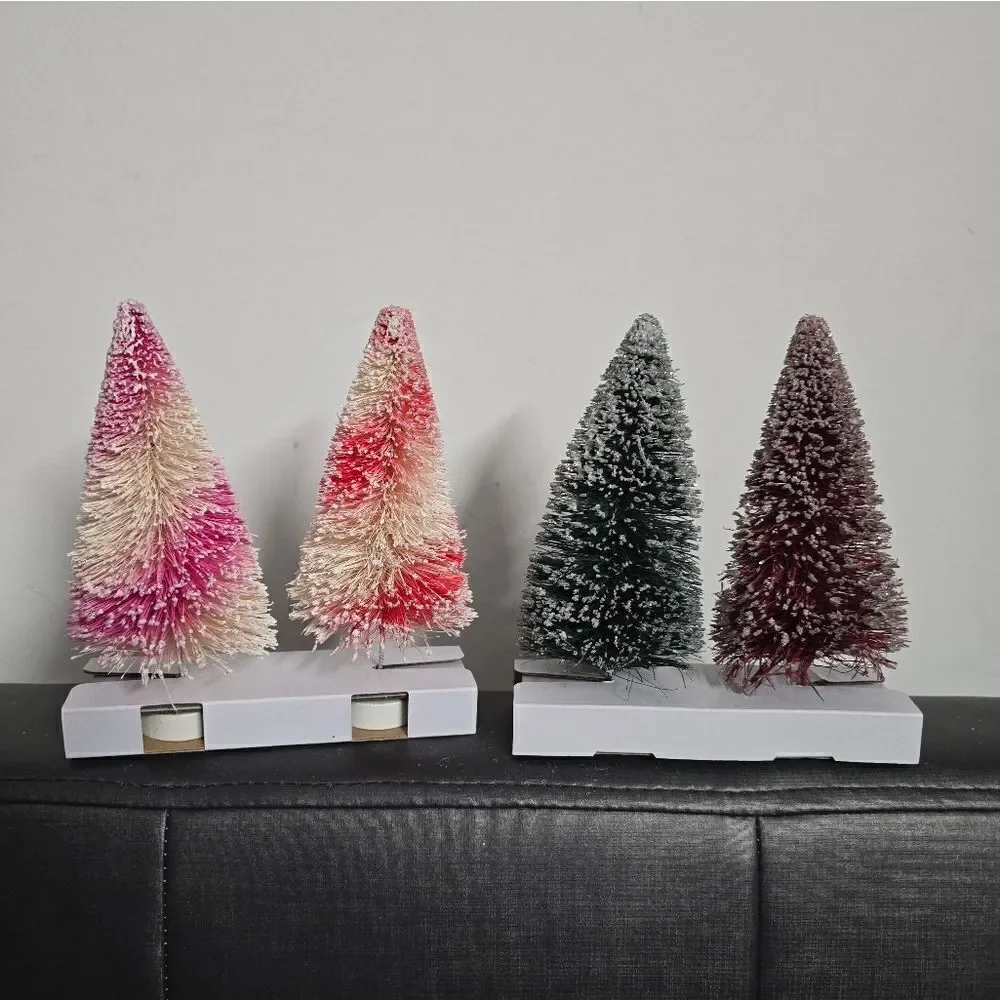 New lot of 4 Christmas Pink green red Bottle Brush Trees home decor, 6